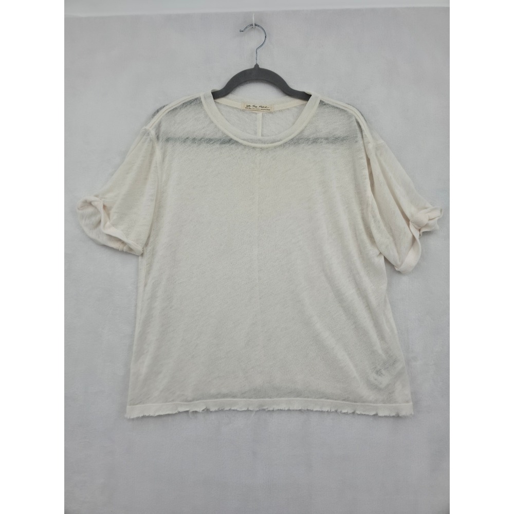 We The Free Free People Cream Sheer Short Sleeve T-Shirt Raw Hem XS Lightweight
